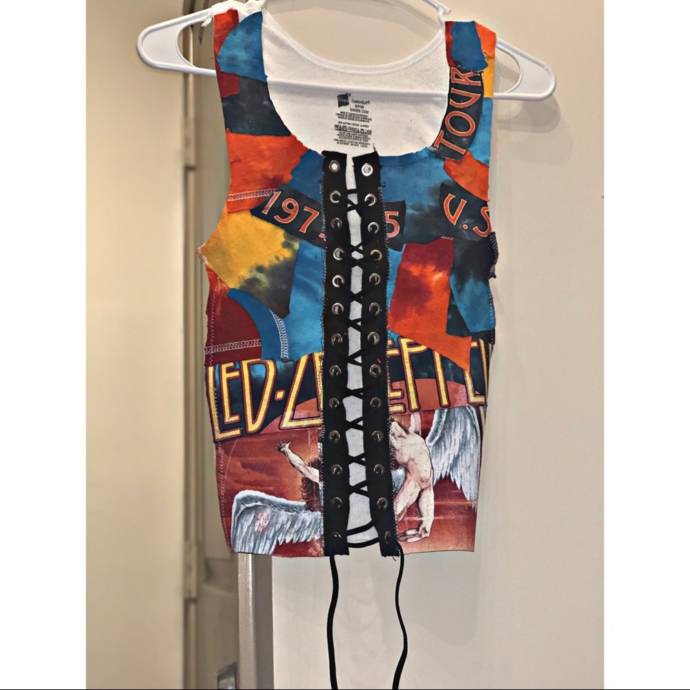 LED Zeppelin Lace up crop top made by hand